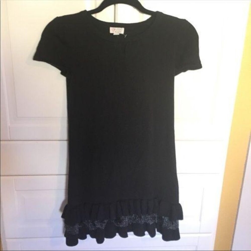 The Children’s Place Black Knit Dress Short Sleeves Ruffle Size 10 12 Celebratio - Picture 2 of 8